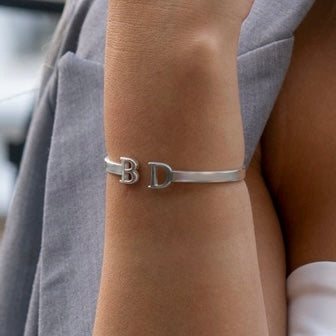 Two Initial Bangle Bracelet in  Silver B star jewelry for couples